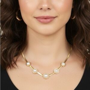 18K Gold Plated White Pearl Snake Necklace Stainless Steel Womens jewelry